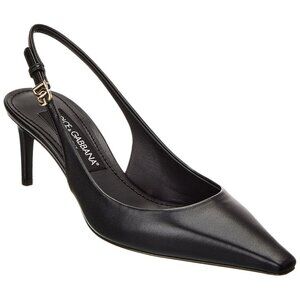 Dolce & Gabbana DG Logo Leather Slingback Pump, Size 37, Black